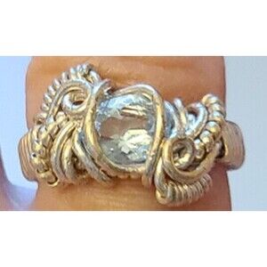Sterling Silver Aquamarine Wire Wrapped Ring - size 7